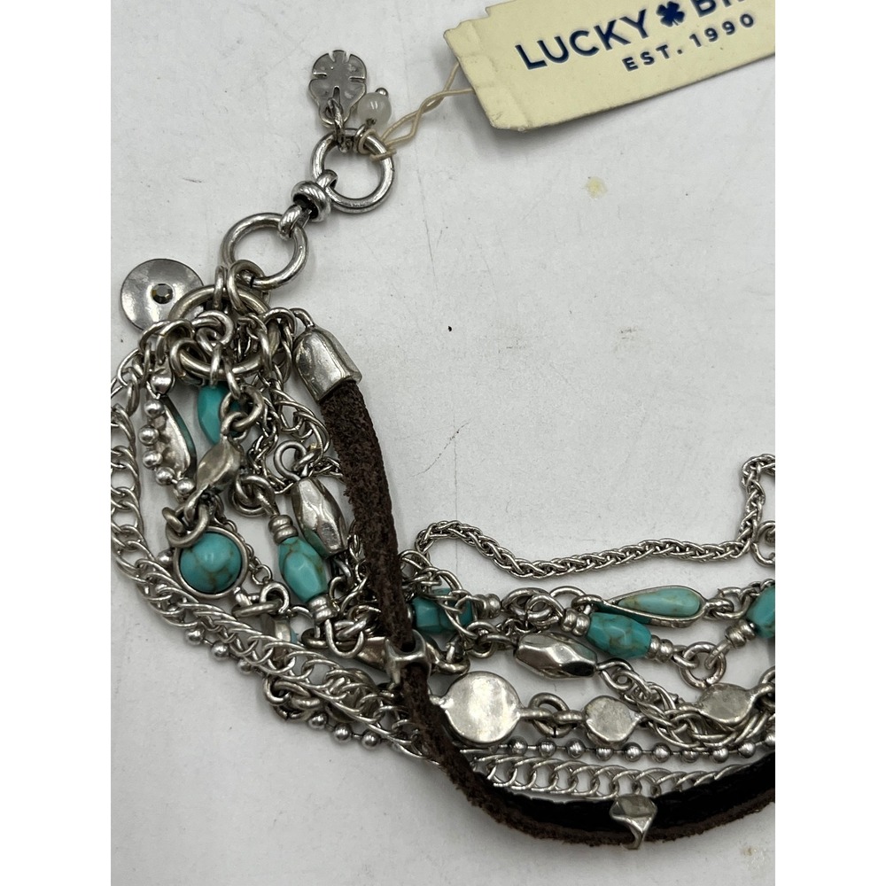 Lucky Brand MultiStrand Semi Precious Stone Chain Silver Tone Bracelet New Sz SM - Picture 4 of 7